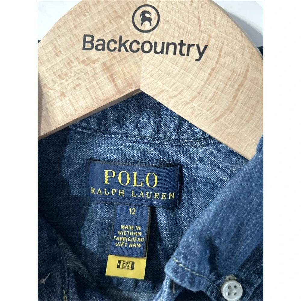 Girls Polo Ralph Lauren Denim Belted Shirt Dress Size 12 Size Western